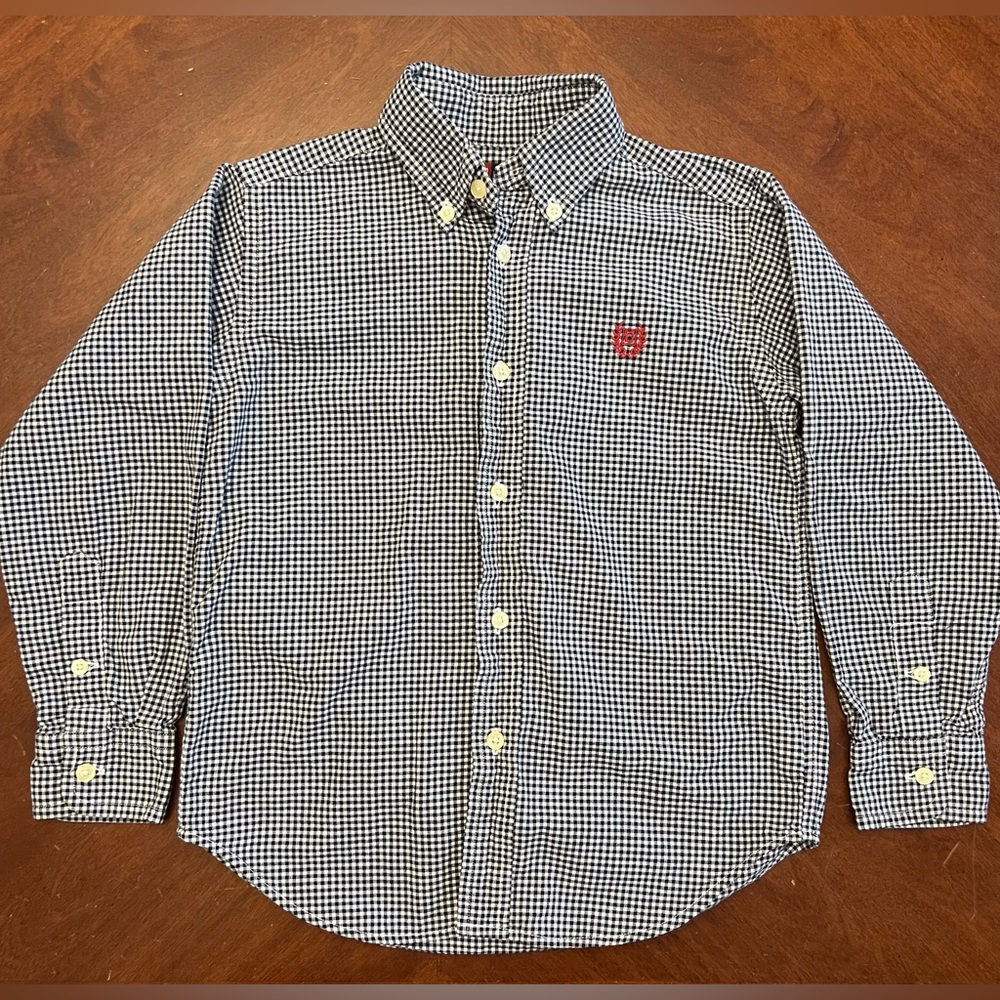 Boys Chaps Long Sleeve Button Down Shirt Plaid Blue Size 7